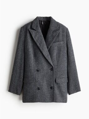 H&M Double-Breasted Herringbone Blazer in Charcoal